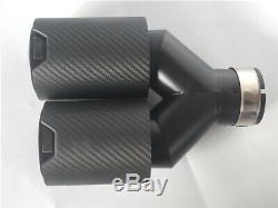 1 Pair Thickened Y Style Full Matte Carbon Fiber Exhaust Dual Pipe Tips 63-89mm