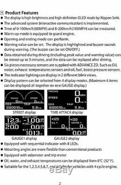 10in1 Digital Meter Advance ZD Display Volt Water/Oil/Exhaust Gas Temper Gauge