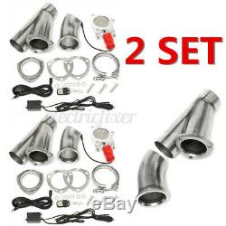 2 Set 3''76mm Electric Exhaust Valve Catback Downpipe System Remote Cutout