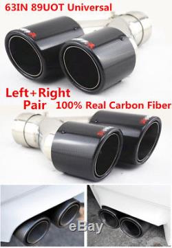2 X 63-89mm Glossy Real Carbon Fiber+Stainless Steel Car Exhaust Dual Tail Pipe