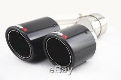 2 X 63-89mm Glossy Real Carbon Fiber+Stainless Steel Car Exhaust Dual Tail Pipe