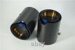 2 X Glossy Grilled Blue Real Carbon Fiber 70mm Car Exhaust Pipe Modified Muffler