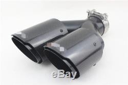 2 x Left+Right Side Real Carbon Fiber Car Dual Exhaust Pipe Modified Kit 63-89mm