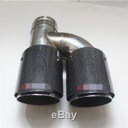 63mm In 89mm Out Car Exhaust Tail Muffler Dual Pipe Carbon Fiber Stainless (L+R)