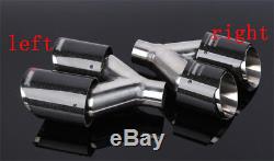 Car Left+Right 63-89mm Glossy Carbon Fiber Dual Pipe Exhaust Tail Throat Muffler