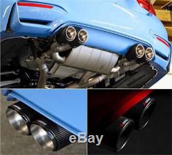 Car Left+Right 63-89mm Glossy Carbon Fiber Dual Pipe Exhaust Tail Throat Muffler