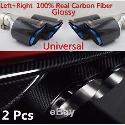 Left+Right 63-89mm Real Carbon Fiber Chrome Blue Car Exhaust Dual Pipes End Tips