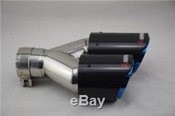 Left+Right 63-89mm Real Carbon Fiber Chrome Blue Car Exhaust Dual Pipes End Tips