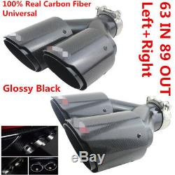 Left+Right Real Carbon Fiber 63-89mm Car SUV Exhaust Tip Dual Pipe Plating Black