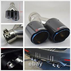 One 63-89mm Gloss Real Carbon Fiber Car Left Side Exhaust Dual Pipe Tail Muffler