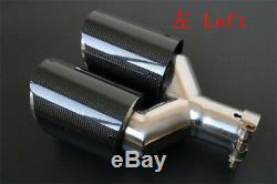 Pair 63mm Glossy Carbon Fiber Car Right+Left Dual Pipe Tail Exhaust Tip Muffler