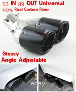 R 63mm/89mm Outlet Glossy Bent Adjustable Car Dual Exhaust Pipe Tail Muffler Tip
