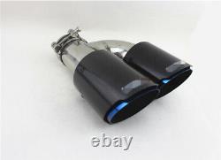 Stainless Steel+Carbon Fiber Chrome Blue Edge H Style Car Exhaust Pipe 63-89mm