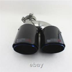 Stainless Steel+Carbon Fiber Chrome Blue Edge H Style Car Exhaust Pipe 63-89mm
