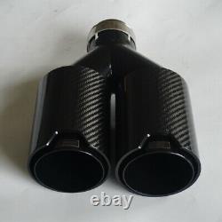 Y Style Left Side Black Glossy Thickened Carbon Fiber Exhaust Dual Pipe 63-89mm